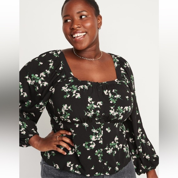 Old Navy Floral Black Peplum Top Sz Large NWT - Picture 11 of 14